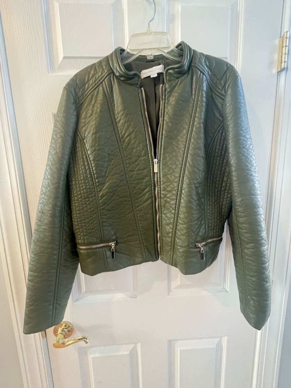 New York & Co. Quilted Olive Green Women's Zip-Front Jacket